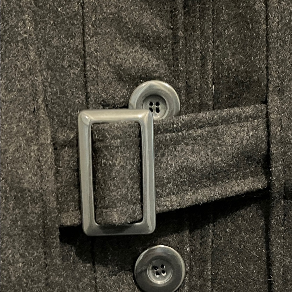 Coffee Shop wool silk lined Gray/Black Button-Up Jacket with belt - Picture 8 of 8
